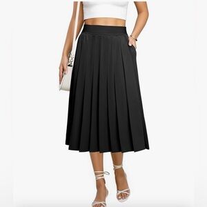 DLOODA High-Waisted Midi Pleated Skirt with Pockets
